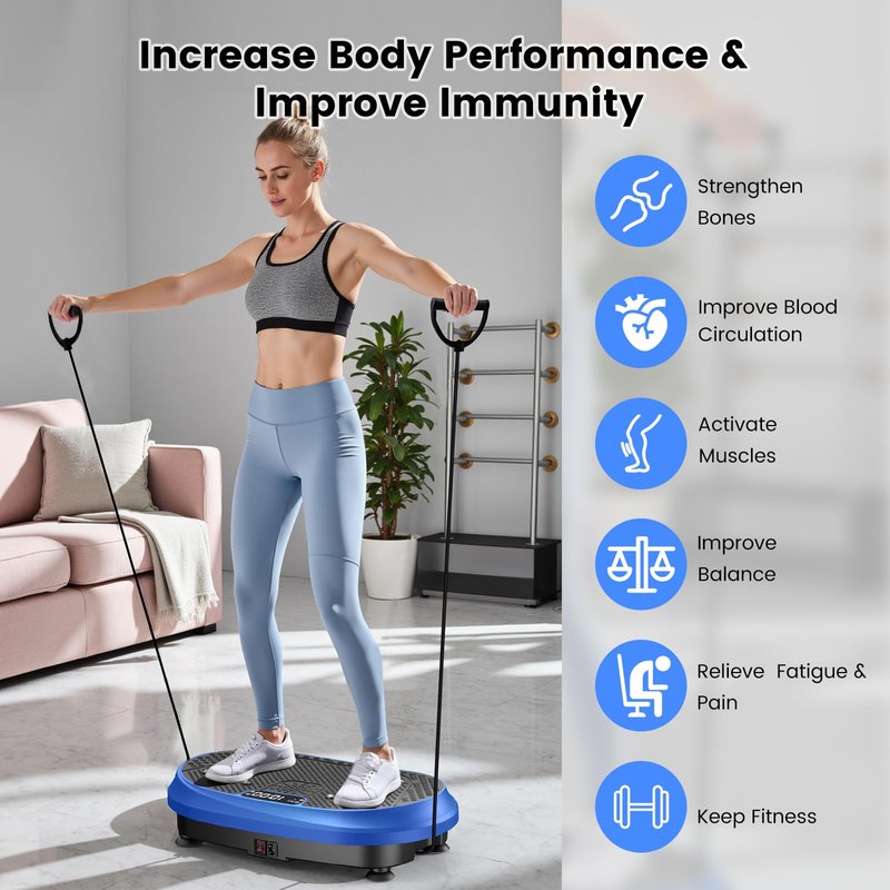 Vibration Plate Exercise Machine, Vibrating Fitness Platform for Lymphatic Drainage, Full Body Shaker Workout Equipment, Bluetooth Power Shaping Vibrate Plate, Board Sport for Home Exercise Gym, Blue