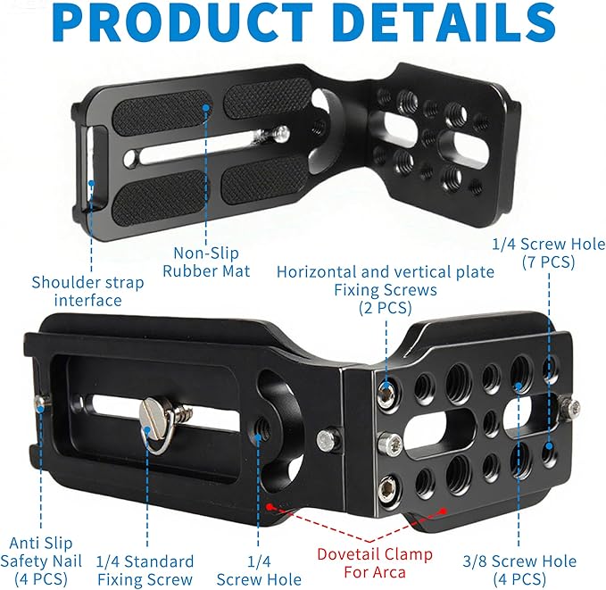 DSLR Camera L Bracket with 1/4" & 3/8" Screw Hole, Vertical Horizontal