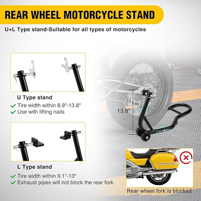 Nilight Universal Motorcycle Rear Wheel Stand Lift 850lbs with U + L Fork for Suzuki Yamaha Honda Kawasaki, Black