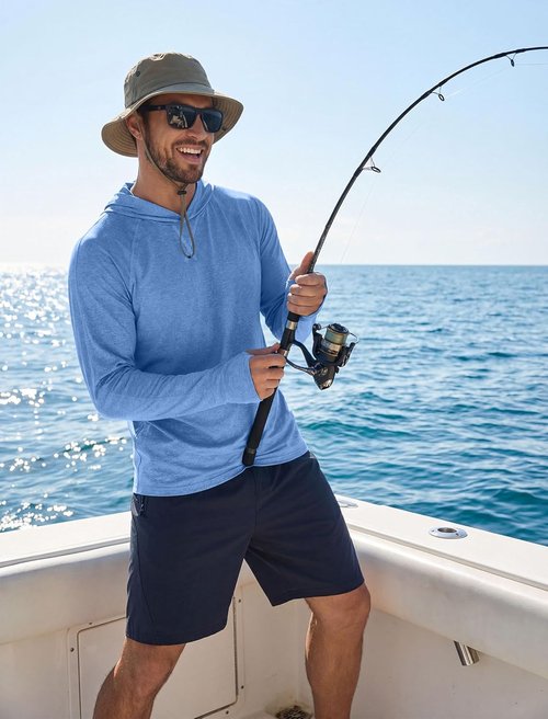 COOFANDY Men's Fishing Shirt - Lightweight Quick-Dry UPF 50+ UV Protection Hoodie | Long Sleeve Rash Guard
