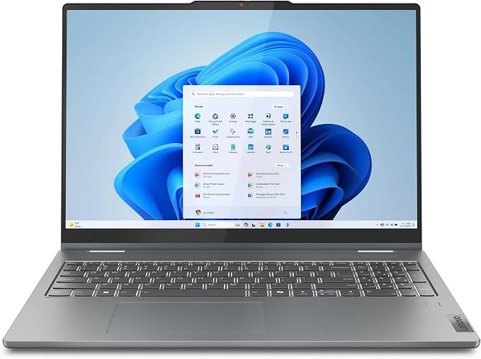 Lenovo IdeaPad 5 2-in-1 Laptop, 16" WUXGA Touchscreen, AMD Ryzen 7 8845HS, 16GB RAM, 512GB SSD, AMD Radeon Graphics, Backlit KB, Wi-Fi6, FP Reader, Win11, Luna Grey, w/USB Hub, W/GaLiMu