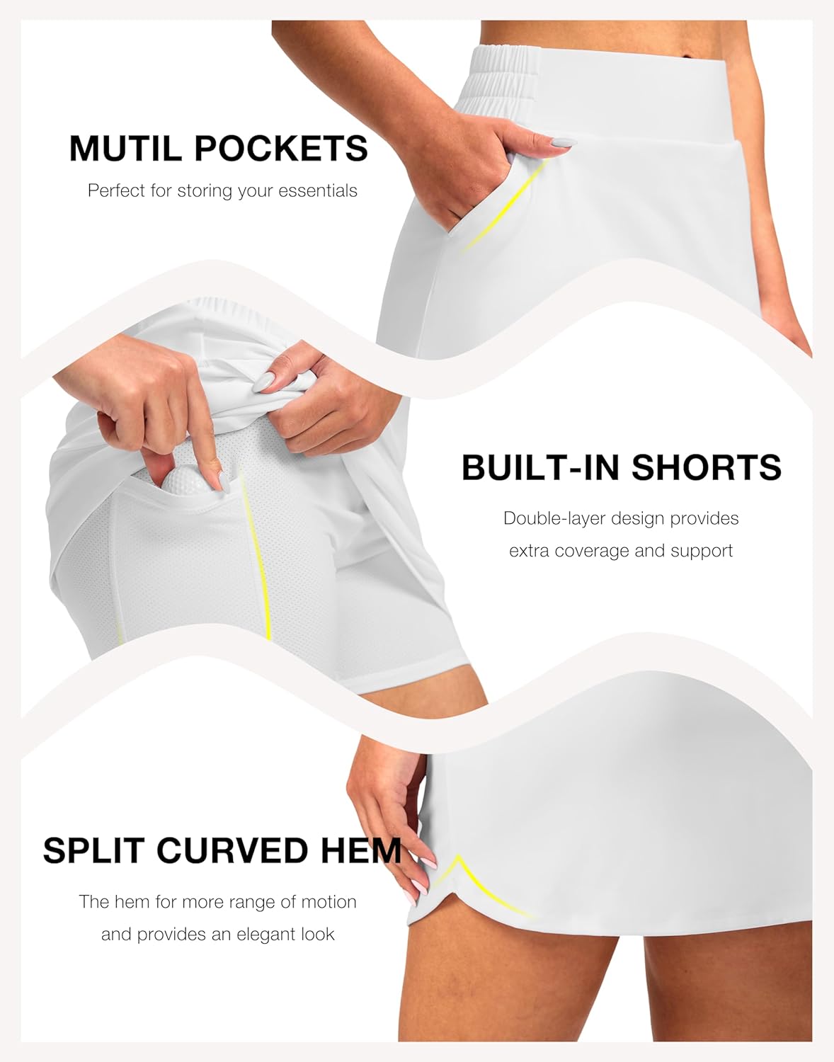 SANTINY Golf Skirts for Women - High-Waisted Stretchy Athletic Skorts with 4 Pockets | Casual Summer Style