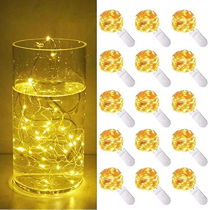 15 Pack 30 LED Micro Starry String Lights Battery Operated(Included),Fairy Waterproof Silver Wire Lights,for DIY Party Garden Wedding Table Indoor&Outdoor Decorations