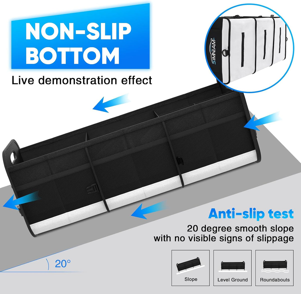 Simniam Large Car Trunk Organizer - with 5 Compartments Trunk Organizers and Storage SUV, Reinforced Handle, Securing Straps, Trunk Organizer Available for Car, SUV, Truck, Minivan