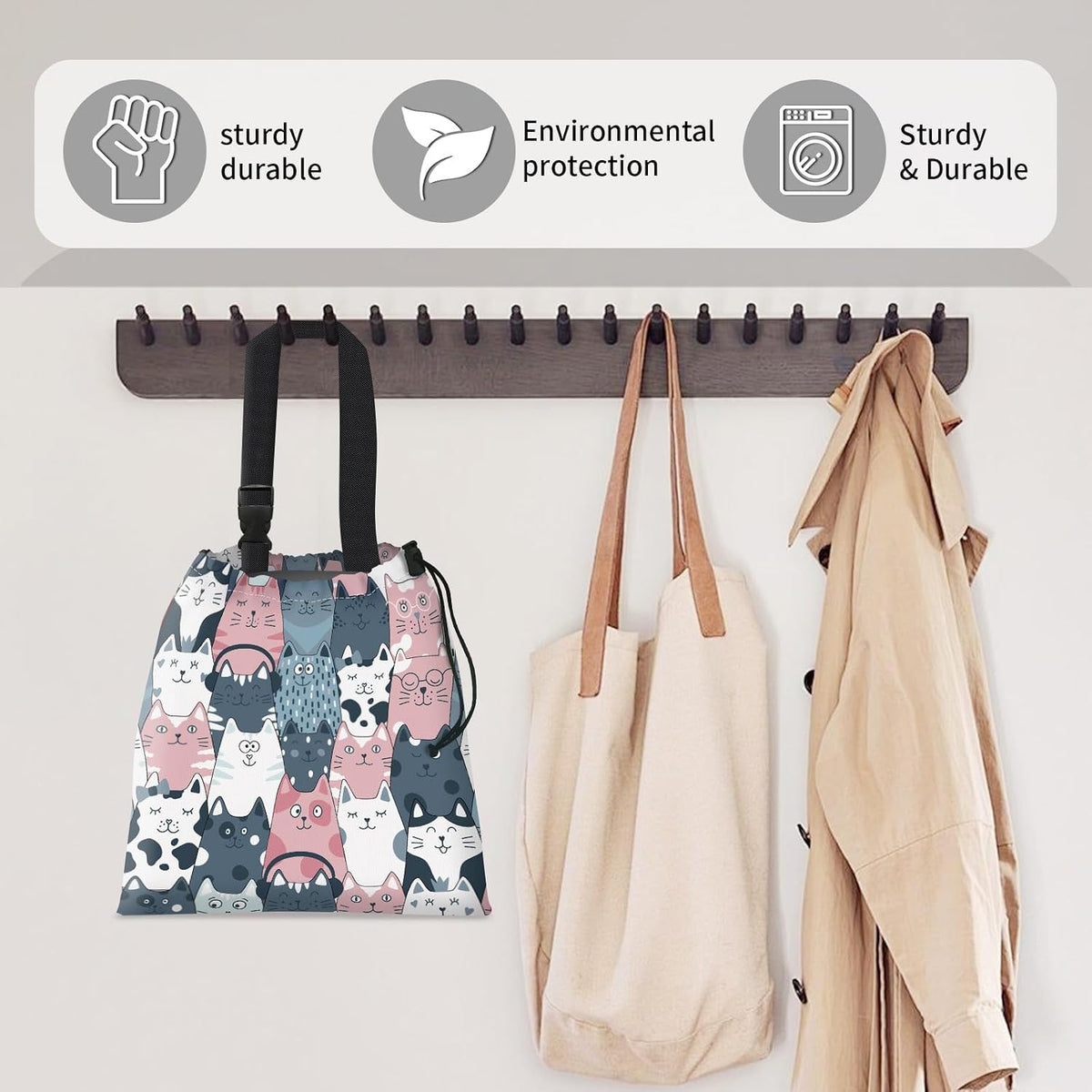 Car Trash Bag Large Hanging Can for Back of Seat, Cute Waterproof Car Garbage Bag for Vehicle, Travelling, Outdoor Colorful Cartoon Cats