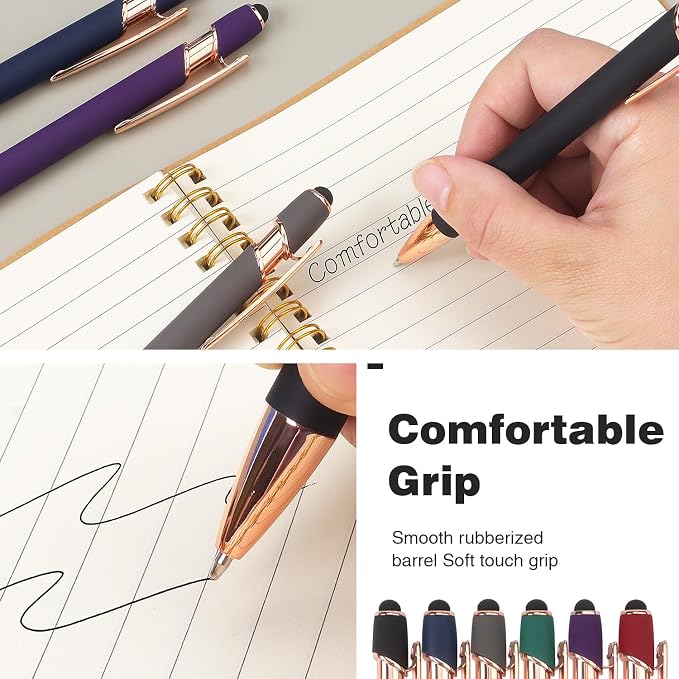 6 Pack Ballpoint Pen 2-in-1 Stylus Retractable Ballpoint Pen