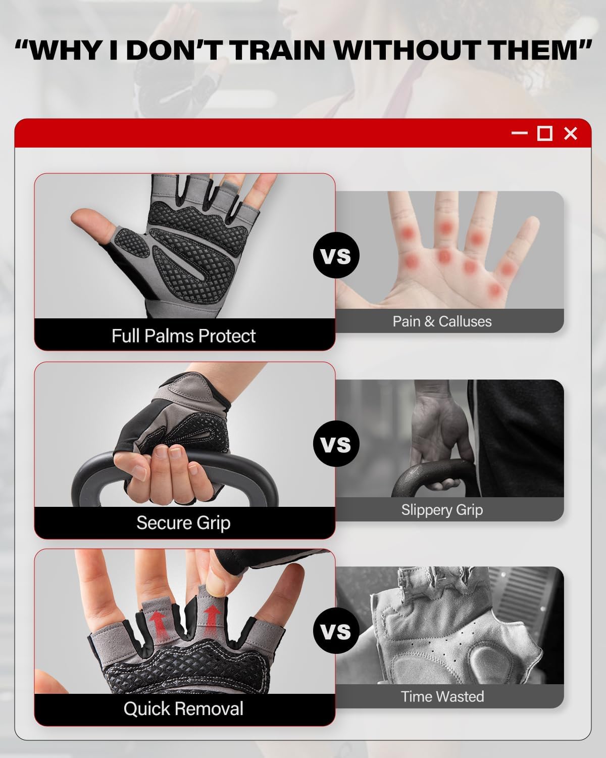 VINSGUIR Workout Gloves - Lightweight Weight Lifting Gloves with Excellent Grip for Fitness & Climbing | Unisex