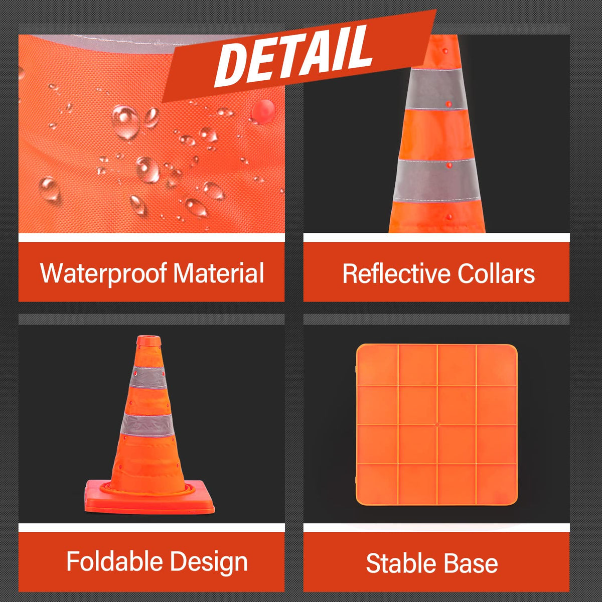RoadHero Traffic Cones - 18 Inch Collapsible Orange Cones with Reflective Collar | 8 Pack for Safety & Training
