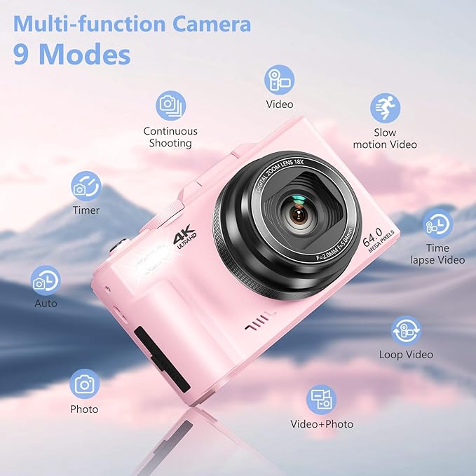 4K Digital Camera for Photography, 64MP Vlogging Camera for YouTube