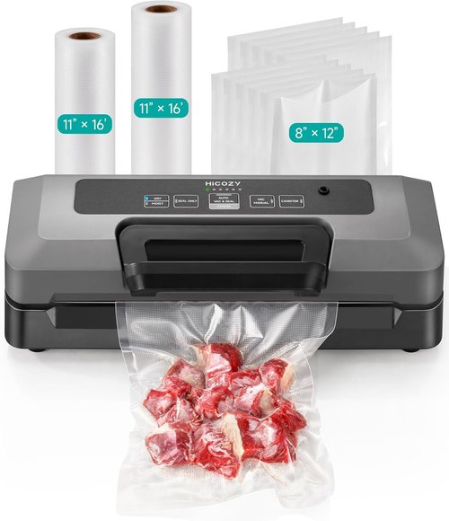 HiCOZY Vacuum Sealer - Powerful Heat Sealer with 7 Automatic Modes & Compact Design | Includes 10 Bags & Cutter