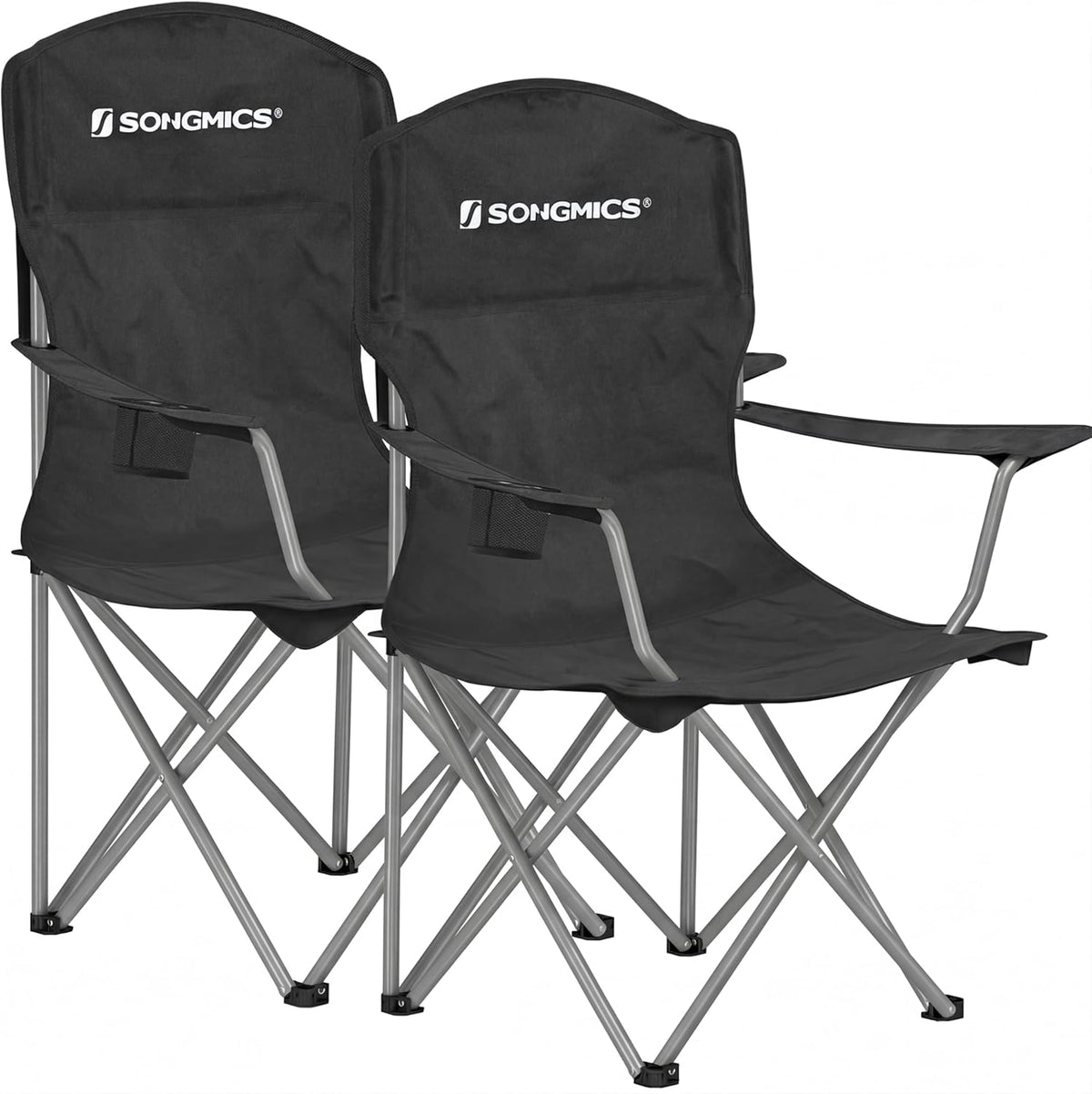 SONGMICS Folding Camping Chairs - Comfortable Heavy Duty Design | Max Load 330 lb, Black, Set of 2