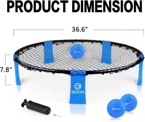 GOOX Roundnet Game Set - Outdoor Beach Ball Games with 3 Balls, Carrying Bag & Strip Light