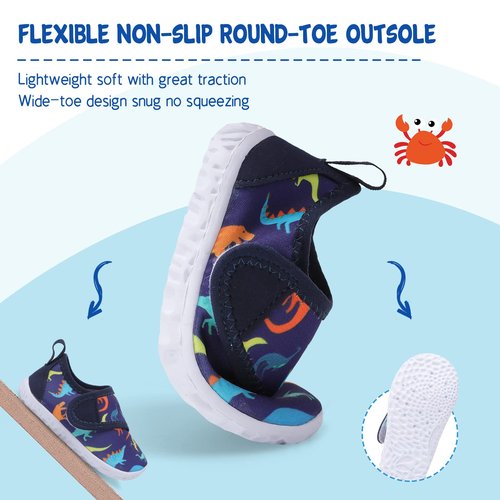 LeIsfIt Kids Water Shoes Toddler Girls Boys Swim Shoes Outdoor Quick-Dry Breathable Aqua Socks for Beach Pool Surf, Blue Dinosaur, 13 Little Kid