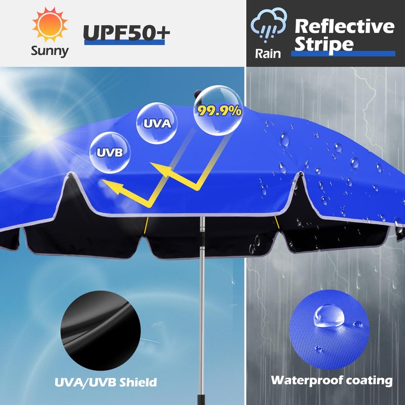 QTREE intelligence 2Pack 48.8 inch Large Beach Umbrella with Clamp Sun Shade for Beach Chair, 360°Adjustable UV Protection Golf Umbrella with Clip for Outdoor Stroller Wheelchair Camping Chair