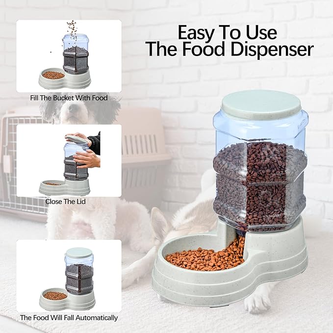 2 Pack 3.5L Automatic Gravity Pet Feeder and Water Dispenser Set, Large Capacity Automatic Dog Feeder and Dog Water Dispenser for Small Medium Dog Pets Puppy Kitten