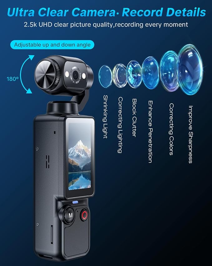 Vlogging Camera with 180° Rotating Lens, Pocket Body Camera with Audio & Video
