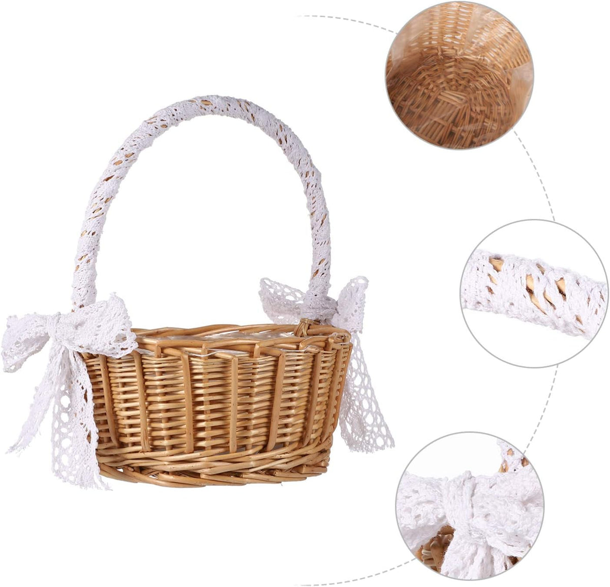 Cabilock 11.02-Inch Portable Woven Basket Braided Jacquard Basket with Lace Handle Desktop Flower for Home Organization Flower Girl Ceremony Sundries Storage