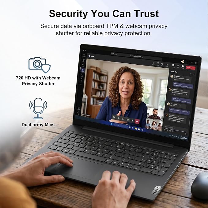 Lenovo V15 Gen 5 15.6" FHD Business Laptop, 12GB DDR5 RAM, 1TB Storage, Intel Core i3 6-core CPU, W11 Pro, Ethernet RJ-45, AI Copilot Key, Webcam w/Shutter, Security Chip Discrete TPM 2.0, Black