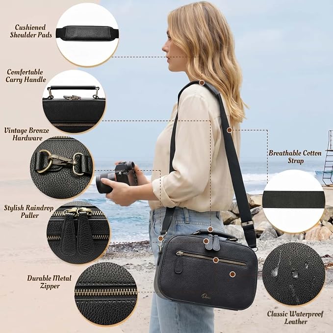 Camera Sling Bag, Waterproof PU Leather Crossbody Camere Bag