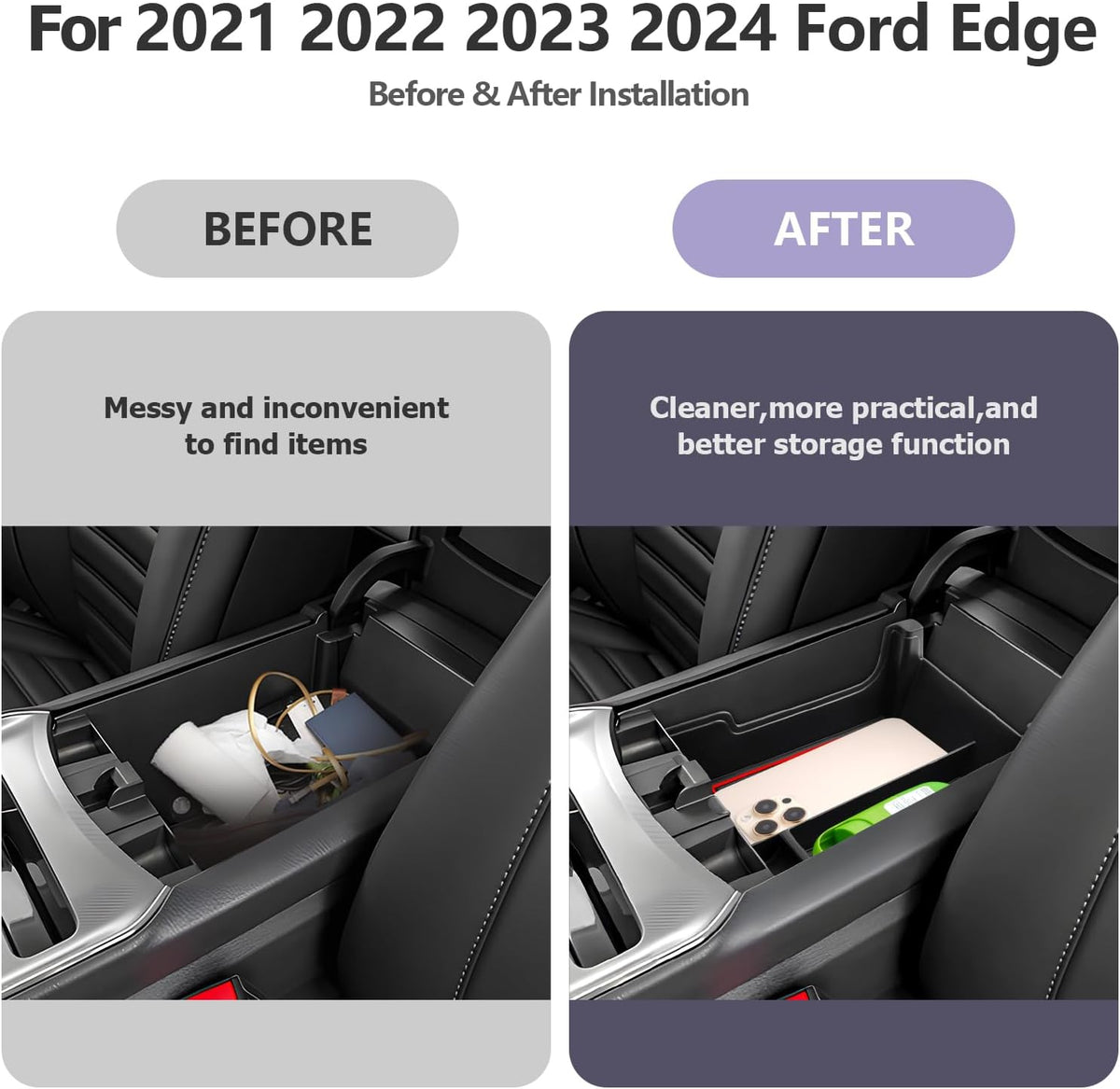 LUWU 2021 2022 2023 2024 2025 Edge Center Console Organizer Armrest Storage Box Insert Tray 2024 2025 Edge Accessories Black