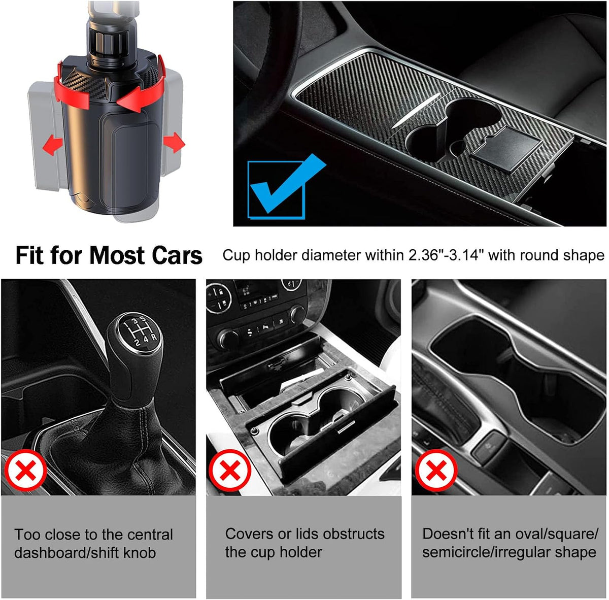 7.9-9.8in Expandable Car Cup Tray, 360 Rotating w/Phone Holder for RV Truck