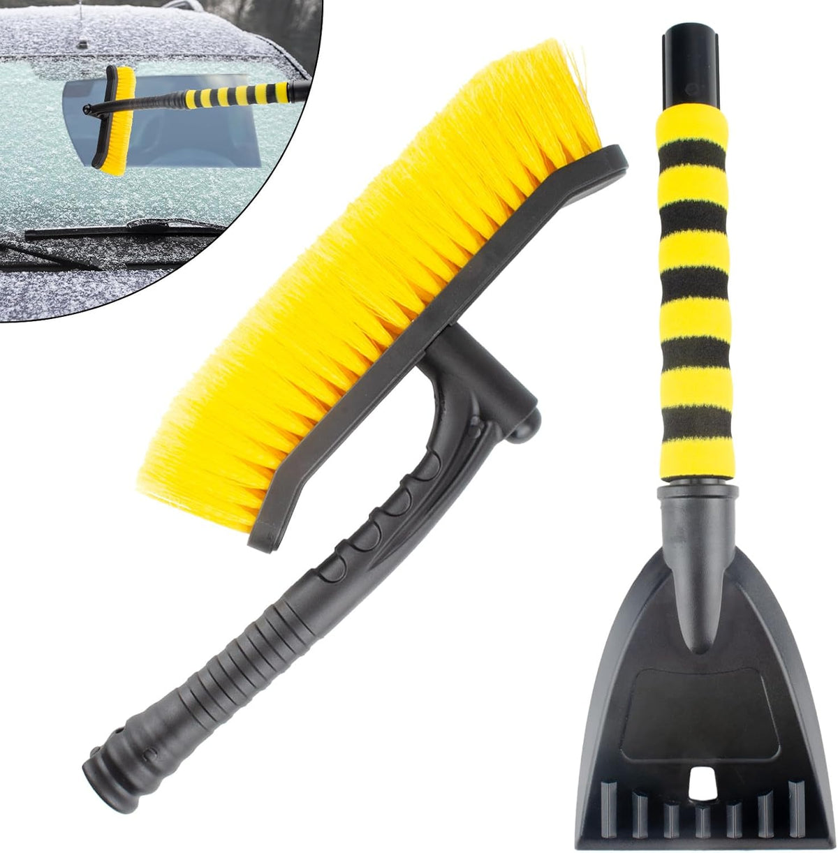 ecocstm 25.5" Car Snow Brush and Detachable Ice Scraper, Snow Shovel for Car Window with Foam Grip and 360° Pivoting Brush Head, Snow Shovel for Car Window, Winter Accessories for Cars, Trucks, SUVs