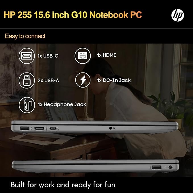 HP 255 G10 Laptop for Home or Work, 32GB RAM, 1TB SSD, 15.6" Full HD, Ryzen 3 7330U (Beat Intel i5-1135G7), HDMI, USB-C, Windows 11, Business and Fun Ready