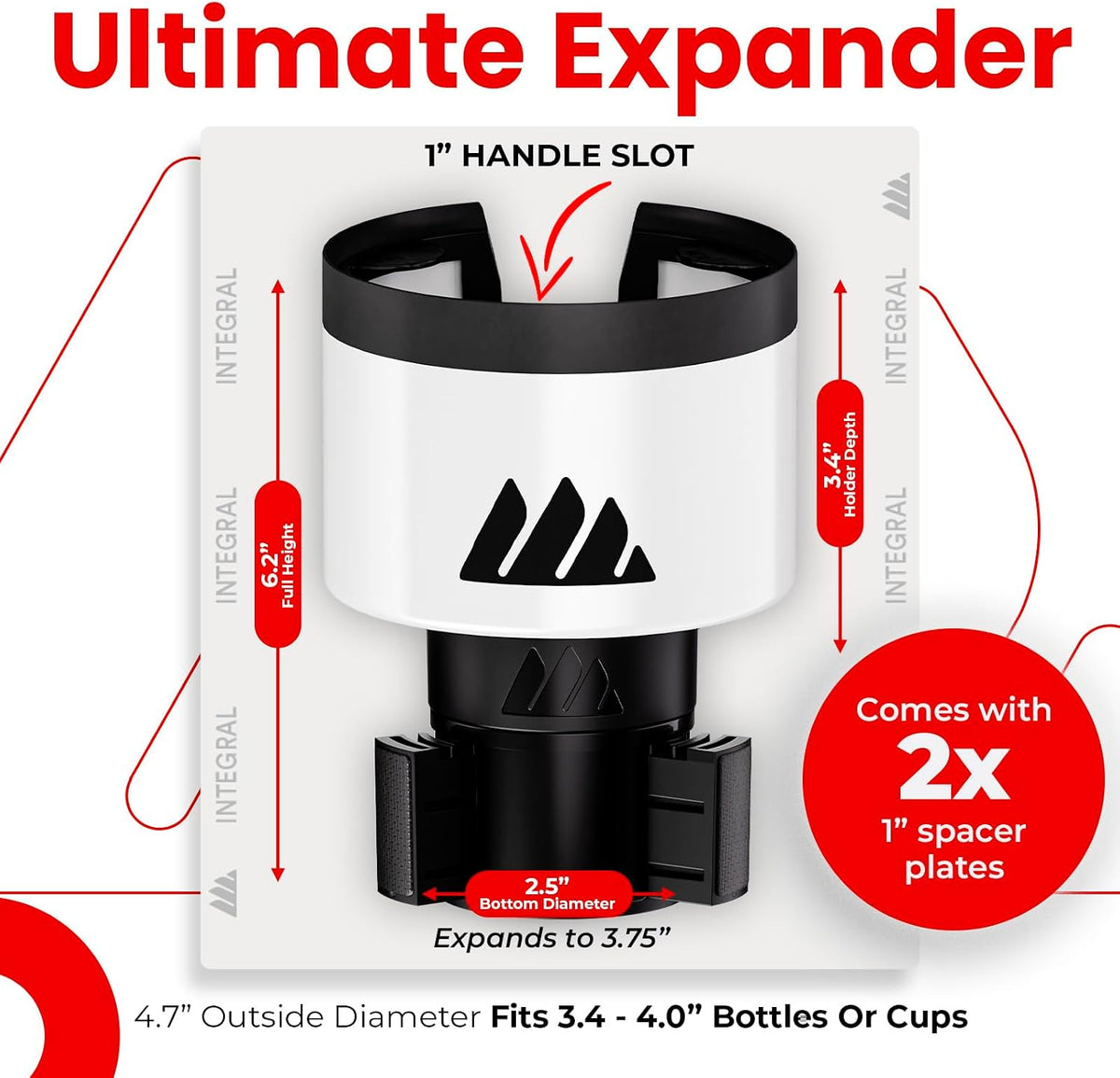 Integral Ultimate Car Cup Holder Expander with Adjustable Base - White
