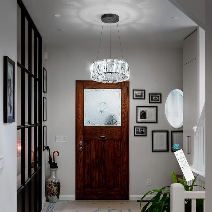 HAIXIANG Modern Crystal Chandelier Dimmable LED 8 Inch Ring Pendant Lights