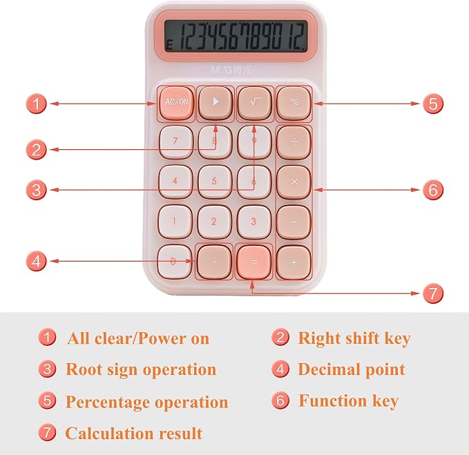 M&G Mechanical Switch Calculator, 12 Digits, Large LCD Display and Big Buttons