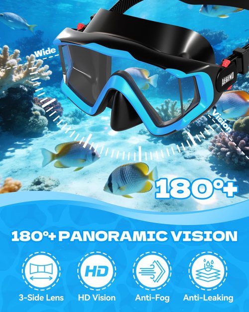 Aegend Snorkeling Gear for Kids - Anti-Fog Diving Mask, Adjustable Fins & Dry Snorkel Kit