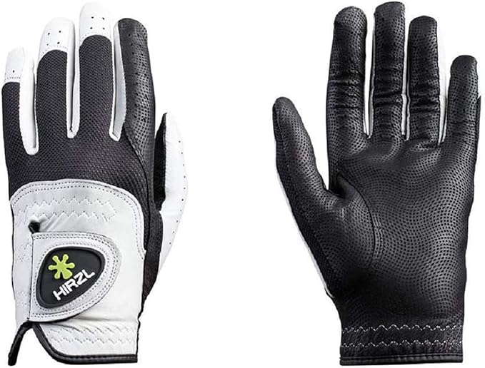 HIRZL Trust Control 2.0 Golf Glove, All Weather Mens Golf Glove, White/Black, Kangaroo Leather Palm, Cabretta Leather Backhand, Trusted by Pro’s, Sweat Free, Ultimate Grip