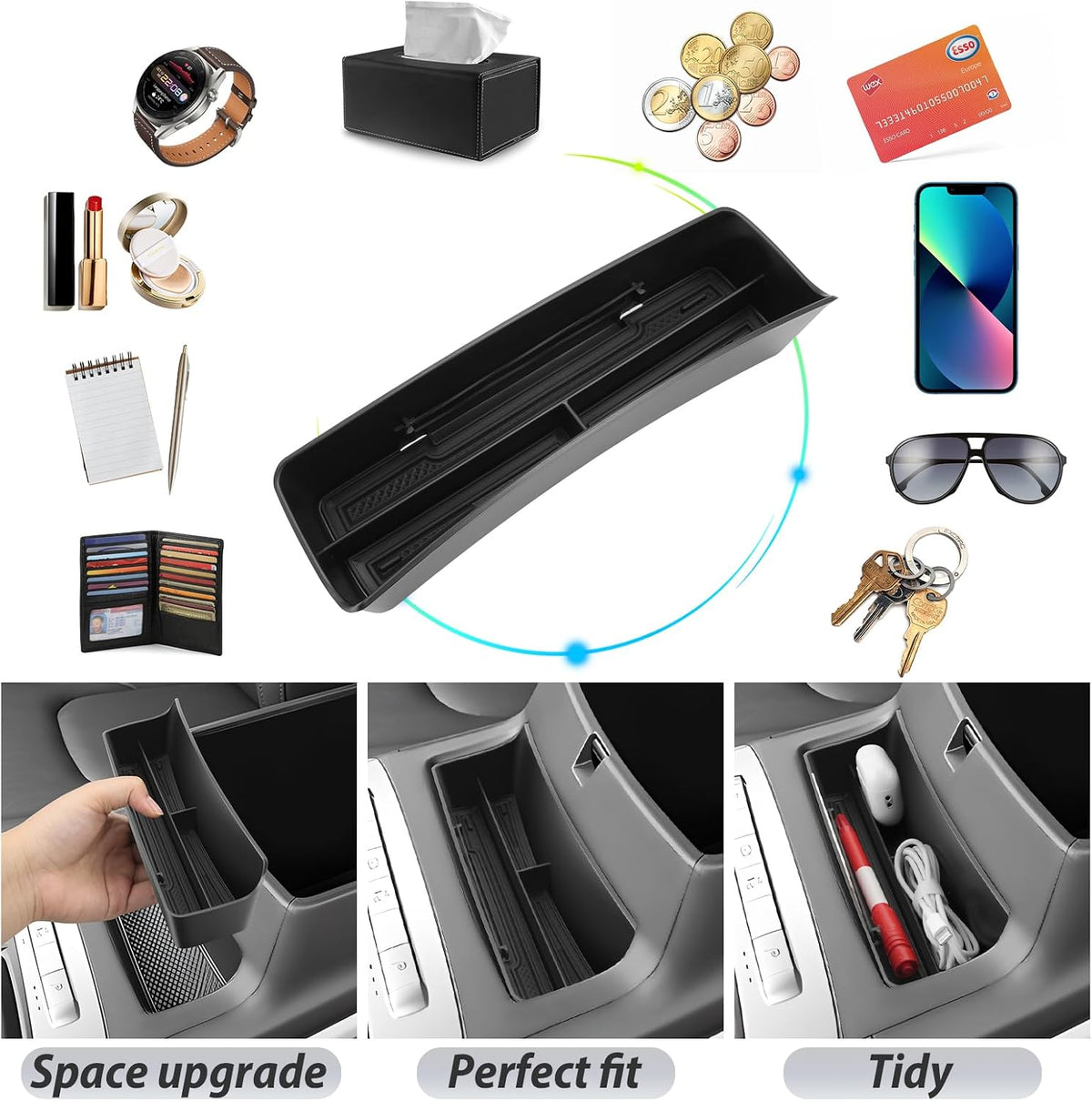 SKTU for 2025 2026 2027 Kia Carnival Center Console Organizer for 2025-2027 Kia Carnival (LX/LXS/EX/SX/SX Prestige) Front Console Tray Kia Carnival 2025 2026 2027 Accessories Front Console Organizer