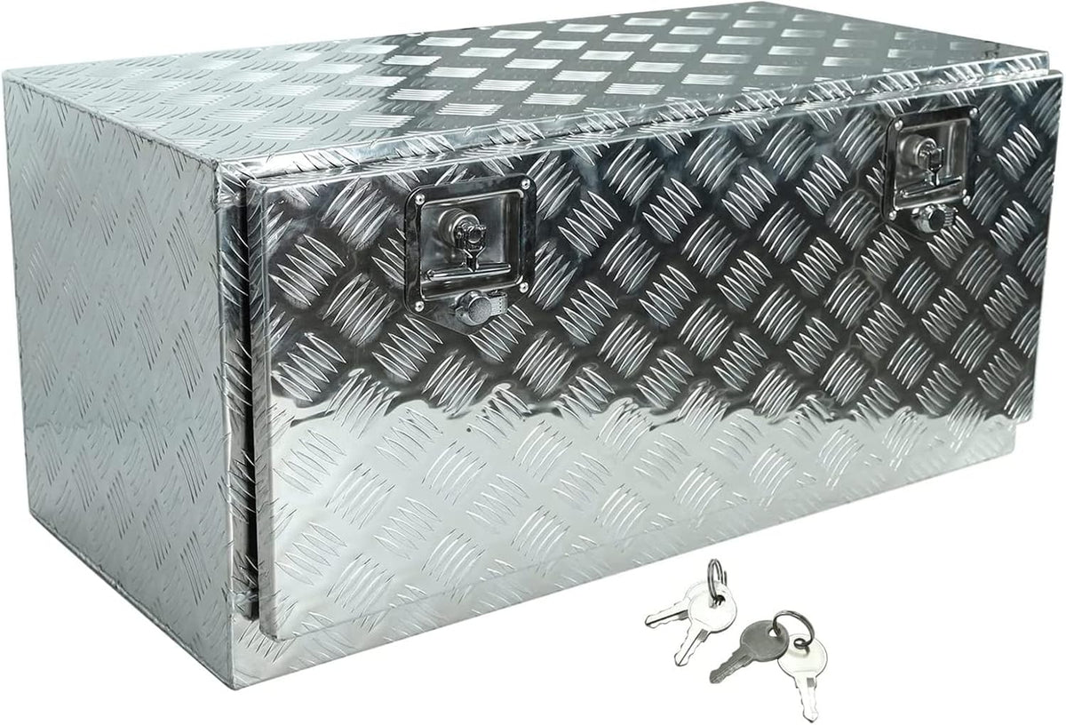 36"X17"X18" Silver Aluminum Pickup Truck Bed Trunk Storage Trailer Tongue Tool Box with Lock and Key 5 Bar Tread