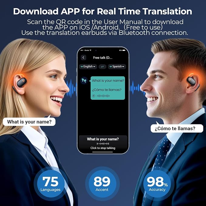 occiam AI Translation Earbuds Real Time, 164 Language Translator Device