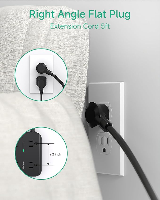 25FT Extension Cord - 8 Outlets Surge Protector Power Strip with USB Ports, Heavy-Duty Braided Extension Cord with Multiple Outlets, Flat Plug, Circuit Breaker, Charging Station Overload Protection