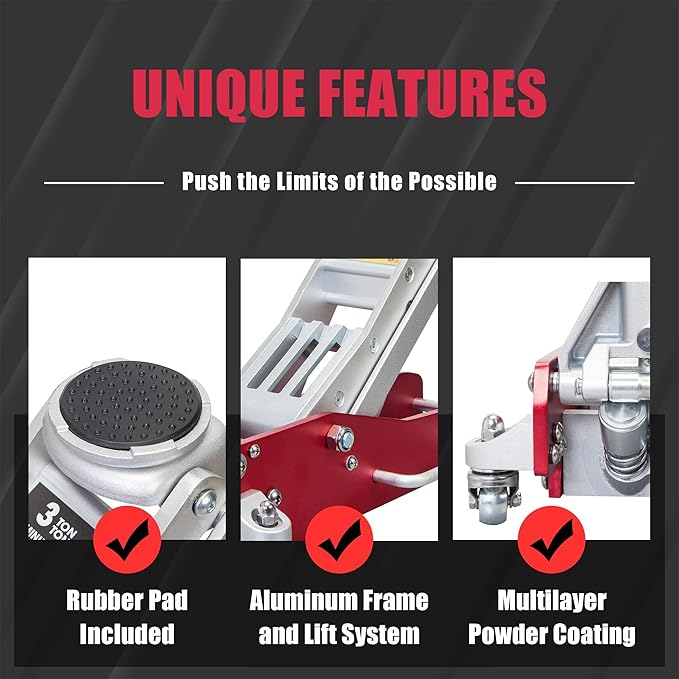 Torin 2.5 Ton Low Profile Aluminum/Steel Racing Floor Jack with Dual Piston Quick Lift Pump, 5521 lb Capacity, Lift Range 3.94"-18.31", SUV & Truck Compatible, Red