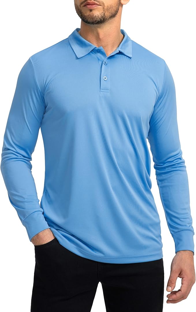 Men's Polo Shirt Long Sleeve Golf Shirts Lightweight UPF 50+ Sun Protection Cool Shirts for Men Work Fishing Outdoor