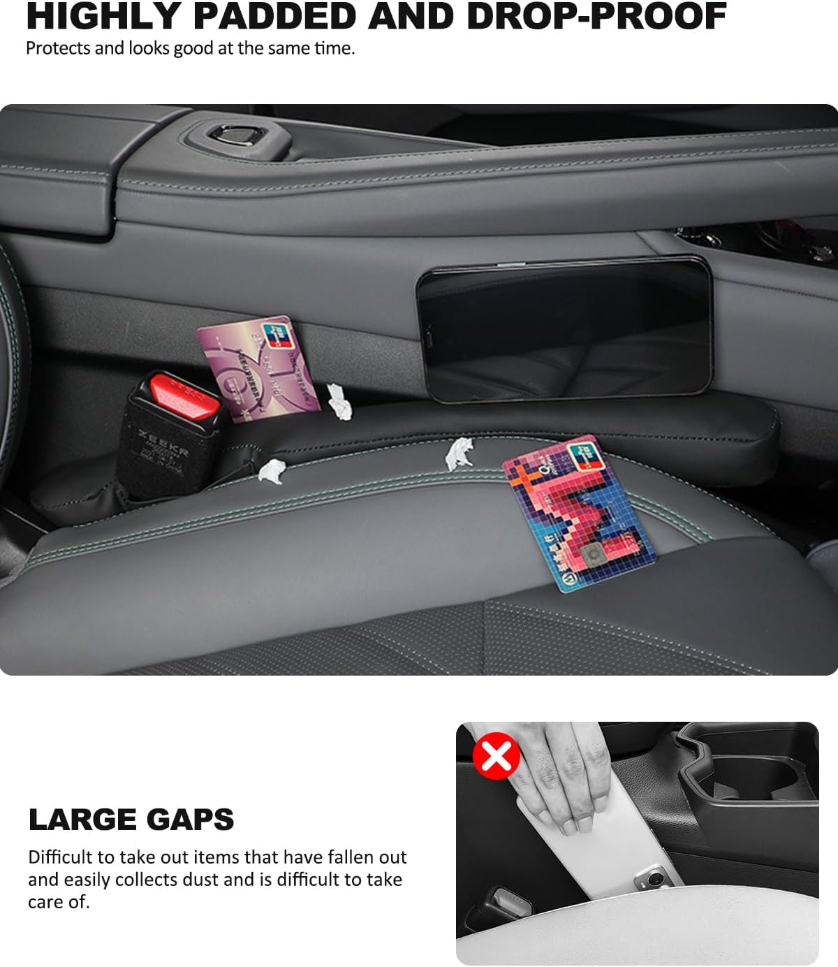Car Seat Gap Filler Universal for Car SUV Truck Fit Organizer Fill The Gap Between Seat and Console Stop Things from Dropping 2Pcs