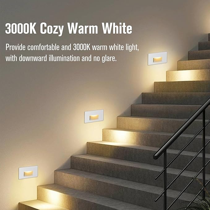 Step Lights Outdoor Indoor Stair Lights LED, 4W 3000K Warm White 12V Low Voltage, 350LM IP66 Waterproof, White Lights for Stairs Horizontal, 3-Pack