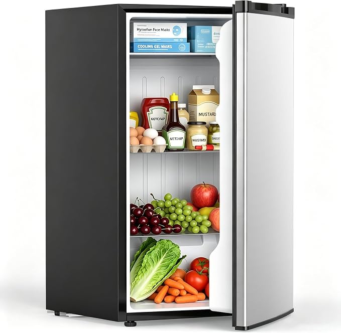 COWSAR 3.1 Cu.ft Mini Dorm Fridge for Bedroom Apartment Office, Silver | Reversible Single Door, Adjustable Thermostat, Energy Saving, Remove Glass Shelves, Compact Small Fridge for College Dorm