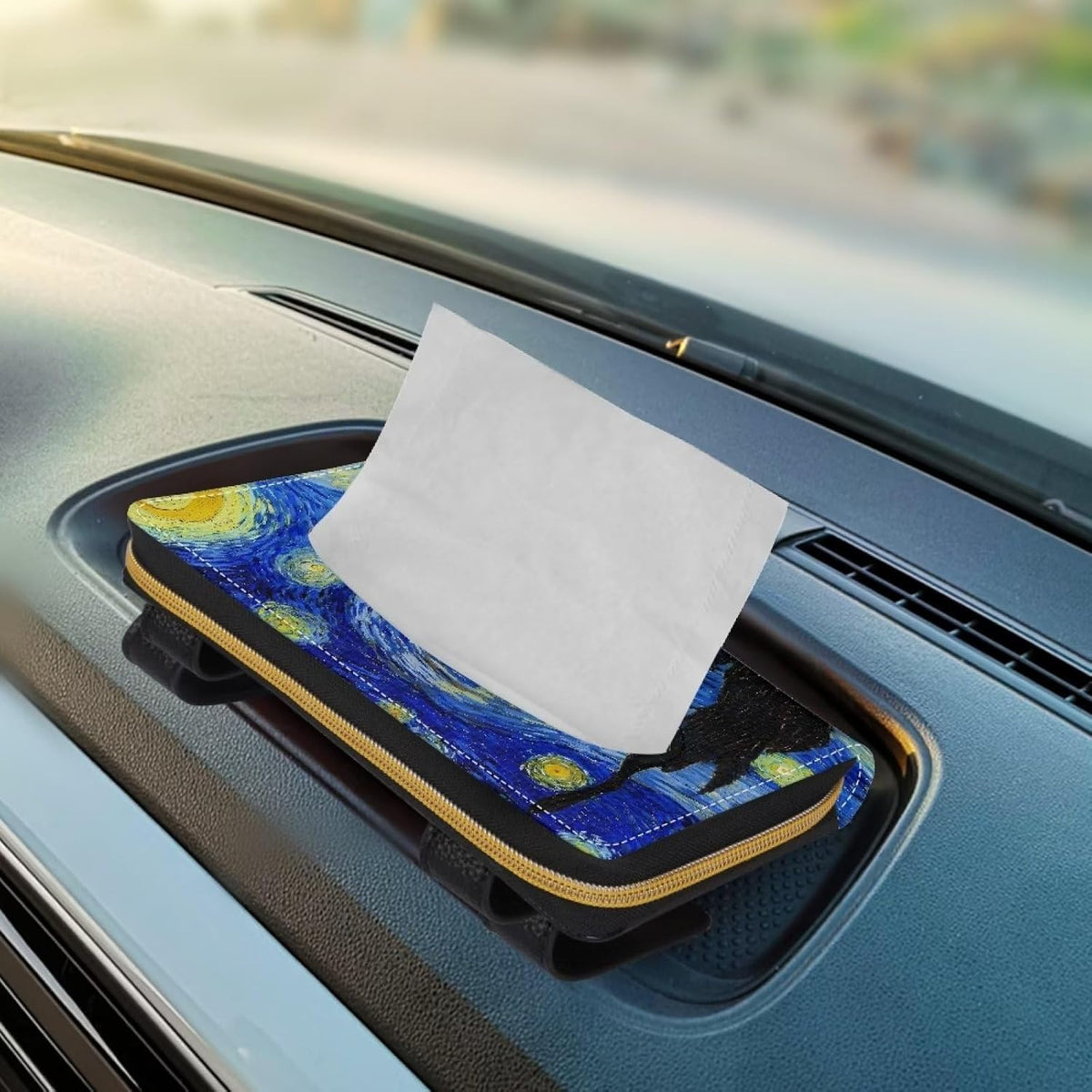 Sturdy PU Leather Visor Tissue Holder Car Sun Visor Tissue Box Holder Leather Napkin Holder Starry Night