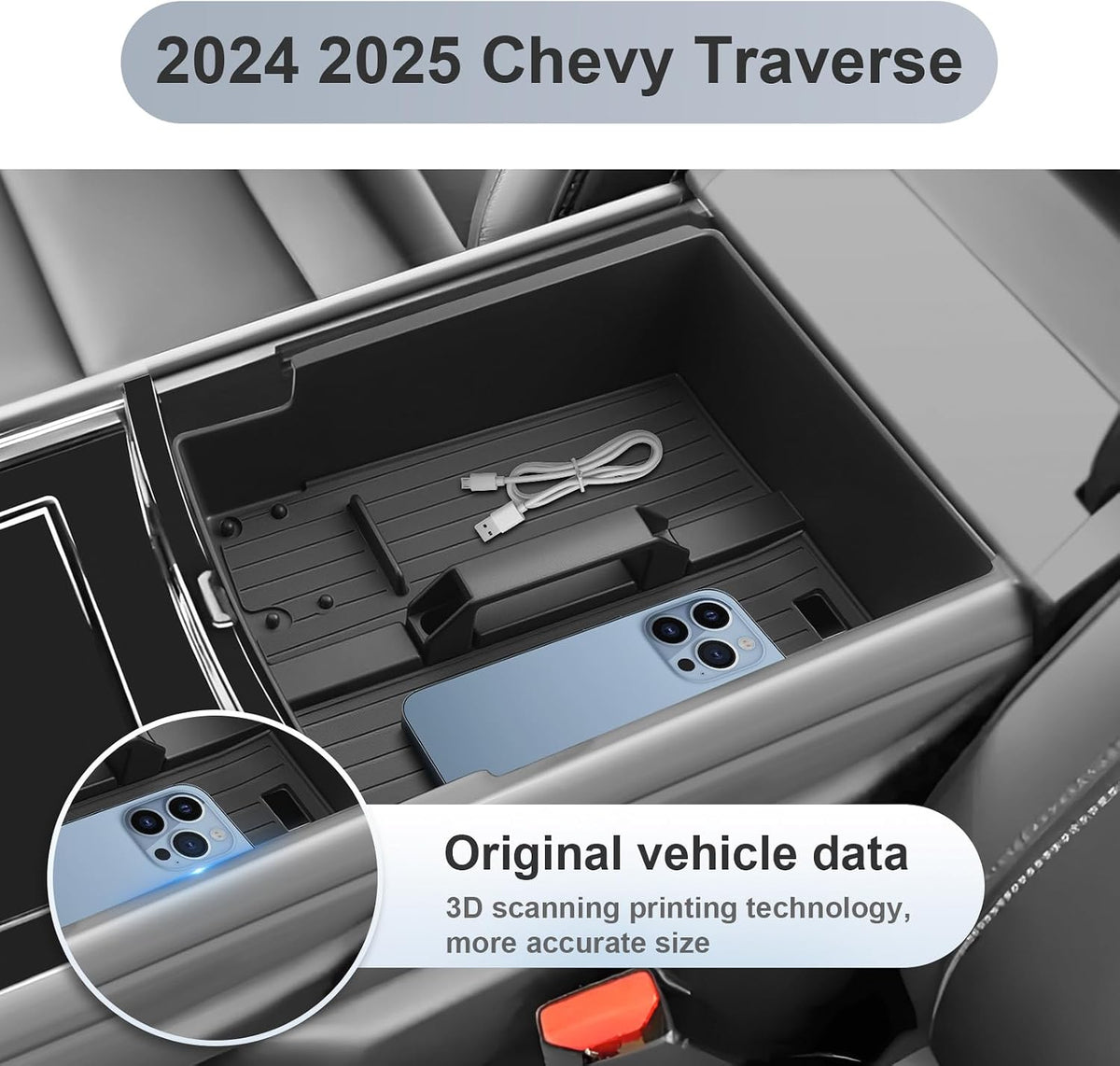 SKTU for 2024 2025 2026 2027 Chevy Traverse Center Console Organizer ABS