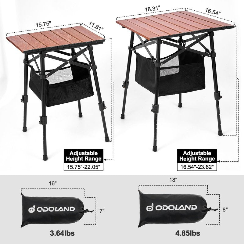 Odoland Portable Camping Table, 15.8"L x 11.8"W Folding Table with Adjustable Height 15.8" - 22", Small Beach Table with Storage Bag for Outdoor Camp, Cooking, Picnic, Travelling, Backyards, Fishing
