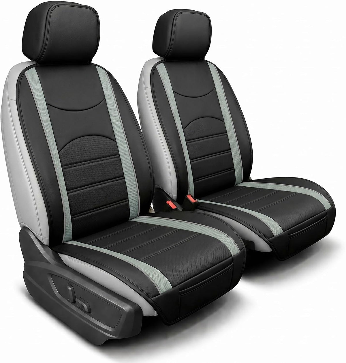 FH Group Car Seat Covers Front Set Gray Black Faux Leather Car Seat Cushions - Car Seat Covers for Low Back Seat, Universal Fit, Automotive Seat Covers, Airbag Compatible for SUV, Sedan
