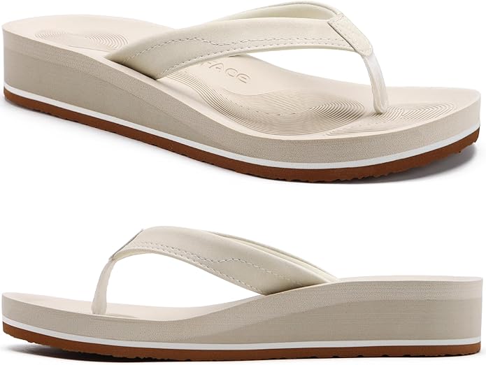 COFACE Flip Flops for Women With Comfortable Arch Support Ladies Fashion Platform Thong Sandals Soft Yoga Mat Sole For Beach/Indoor Outdoor