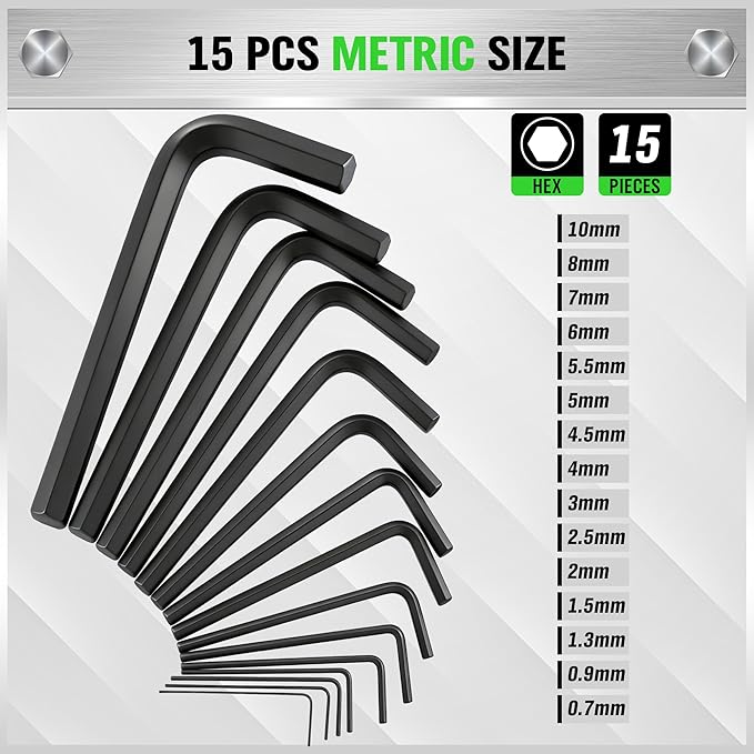 SWANLAKE GARDEN TOOLS 32-Piece Hex Key Allen Wrench Set, SAE and Metric Allen Keys MM(0.7mm-10mm) SAE(0.028"-3/8), L Shape, Chrome Vanadium Steel, Easy Organization