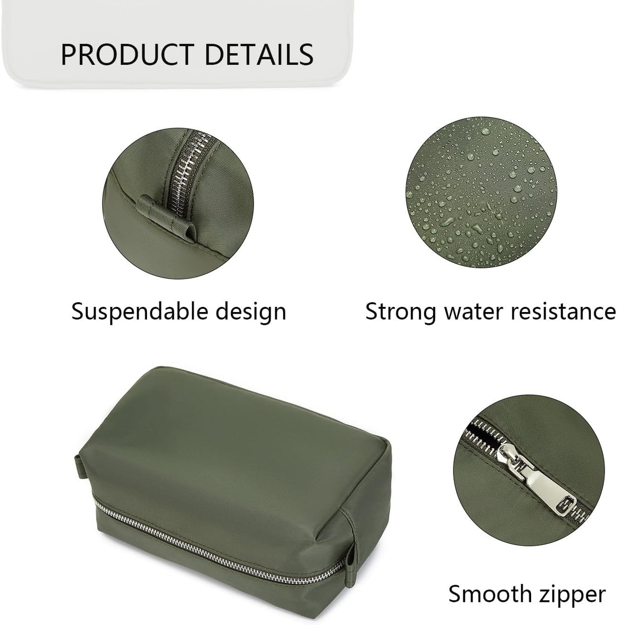 Travel Makeup Bag, Ring Clasp Wristlet Organizer (Army Green)