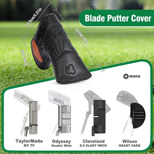 Golf Putter Covers Black Poker Mallet Putter Headcovers Blade Putter Cover Golf Headcover Leather Golf Club Covers with Magnetic Closure for Most Brand (for Blade Putter)
