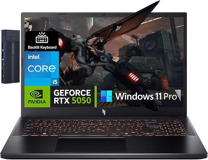 Acer Nitro V 15.6" FHD IPS 165Hz Gaming Laptop, Intel Core i5-13420H, GeForce RTX 5050, 32GB RAM 2TB SSD, Wi-Fi, Webcam, Backlit Keyboard, 128gb 9H Docking Station, Windows 11 Pro, Black